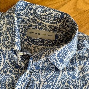 Etro White and Blue Paisley Shirt